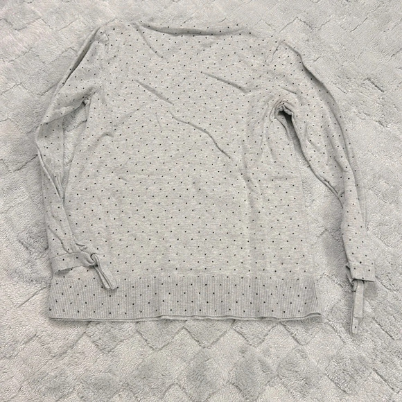LOFT 100% Cotton All Over Micro Polka Dot Print Long Sleeve w/ Tie Accents / XS - Picture 2 of 9